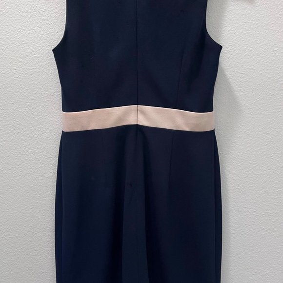 Vince Camuto Navy with Pink Ringer Trim Scuba Crepe Dress Size 6 - Picture 4 of 7